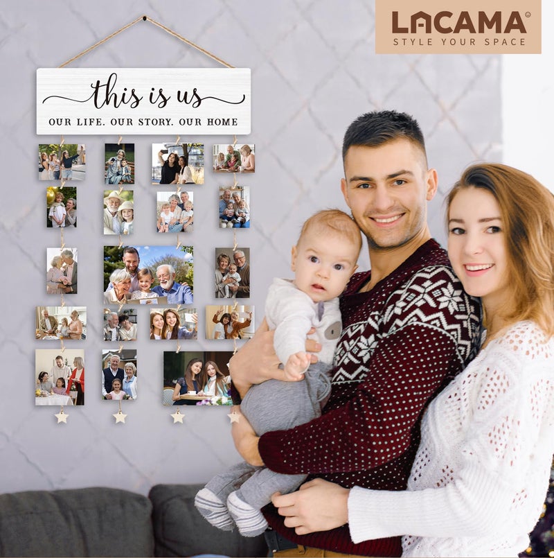 Lacama Mothers Day Gift for Mom Women Family Photo Frame Gifts, This Is Us Picture Frame Housewarming Christmas Wedding Gifts for Couples Farmhouse Rustic Wood Hanging Photo Wall and Table Top Frames - Image 2