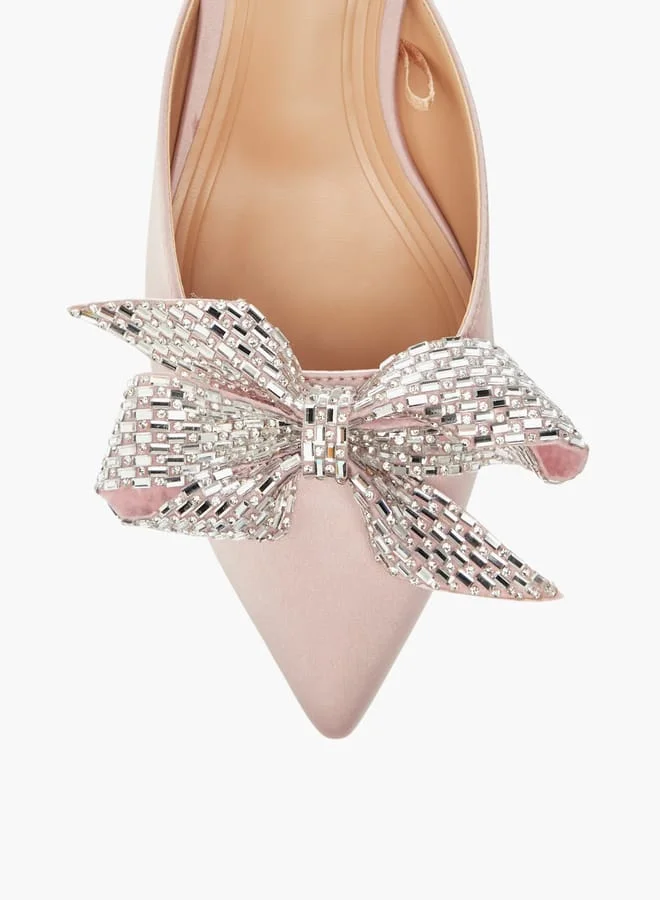 Celeste Womens Bow Embellished Slip-On Shoes With Kitten Heels