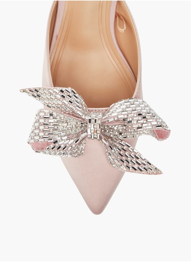 Celeste Womens Bow Embellished Slip-On Shoes With Kitten Heels  - Image 4