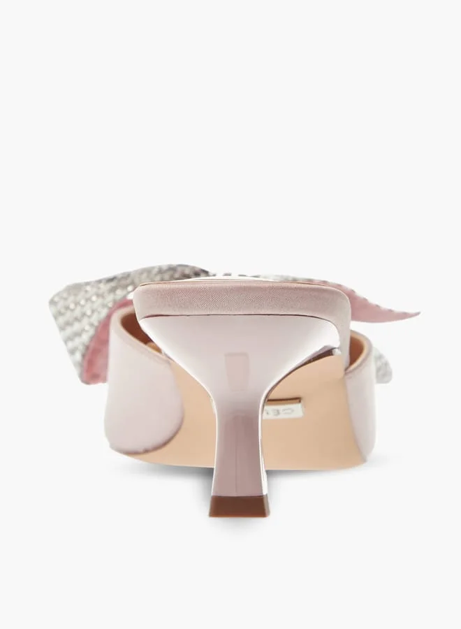 Celeste Womens Bow Embellished Slip-On Shoes With Kitten Heels