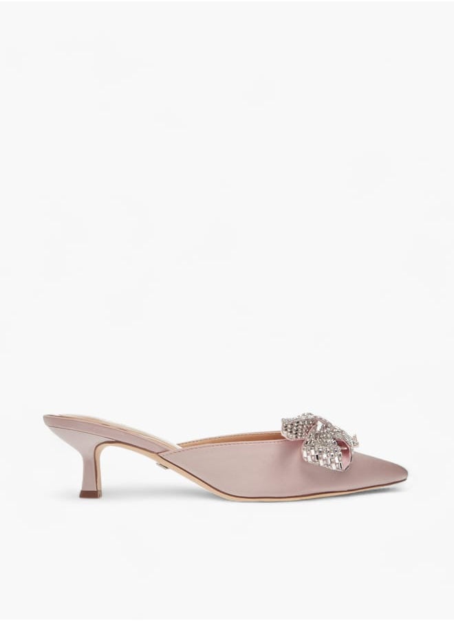 Celeste Womens Bow Embellished Slip-On Shoes With Kitten Heels  - Image 3