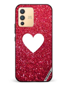 Protective Case Cover For Vivo V23 5G White Heart on Red Glitter Design Multicolour