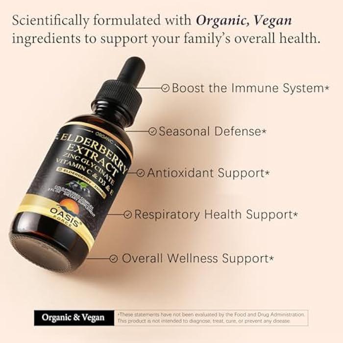 OASIS FORCE Oasisforce Organic Elderberry Syrup for Adults & Kids, 250mg Elderberry Liquid Drops for Immune Support with Vitamin C and Zinc, Immunity Supplement, Sambucus Extract Tincture, Vegan, Non-GMO, 2 Fl Oz - Image 3