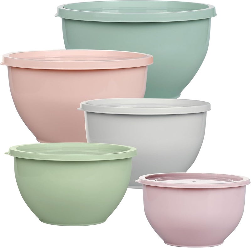Greentainer Plastic Mixing Bowls with Lids Set for Kitchen, 5 Set Nesting Bowls for Mixing, Baking, Prepping, Cooking and Serving Food, Mixing Bowls Dishwasher, Microwave Safe - Image 1