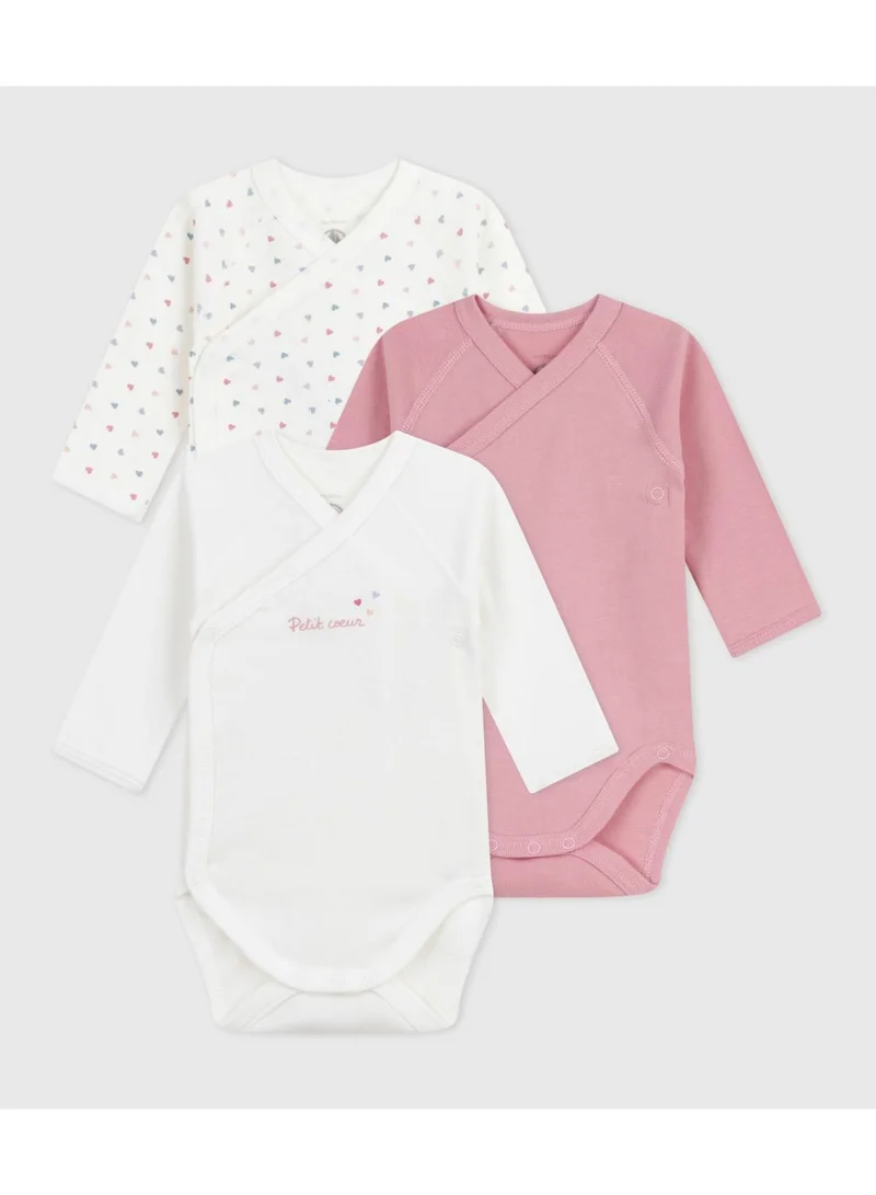 بيتي باتو Pack of babies' long-sleeved printed cotton wrapover bodies