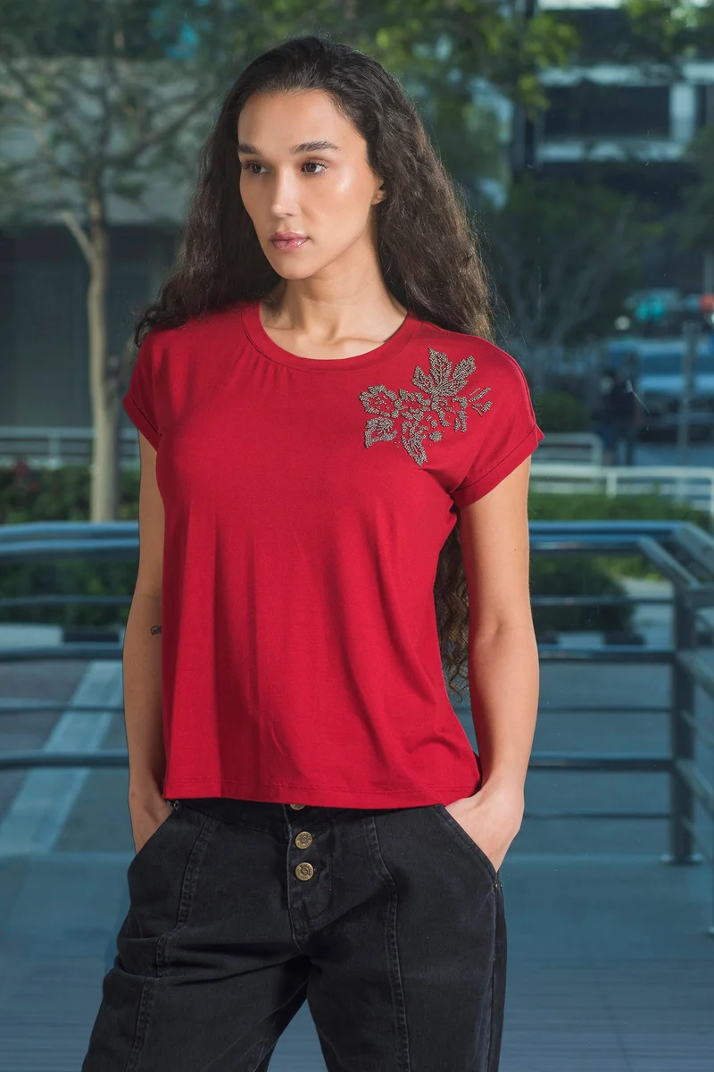 فيرجيو Viscose Stretch Party Wear Embellished Tops for Women