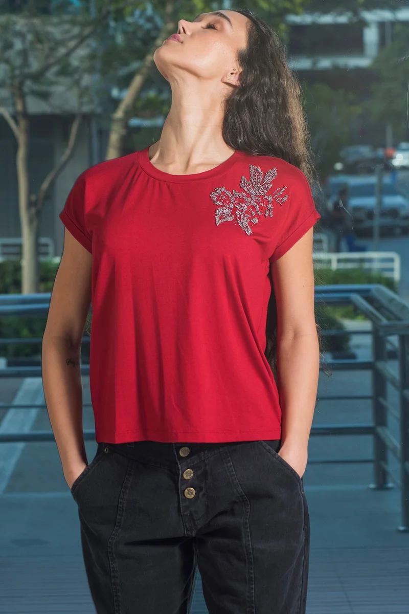 Virgio Viscose Stretch Party Wear Embellished Tops for Women