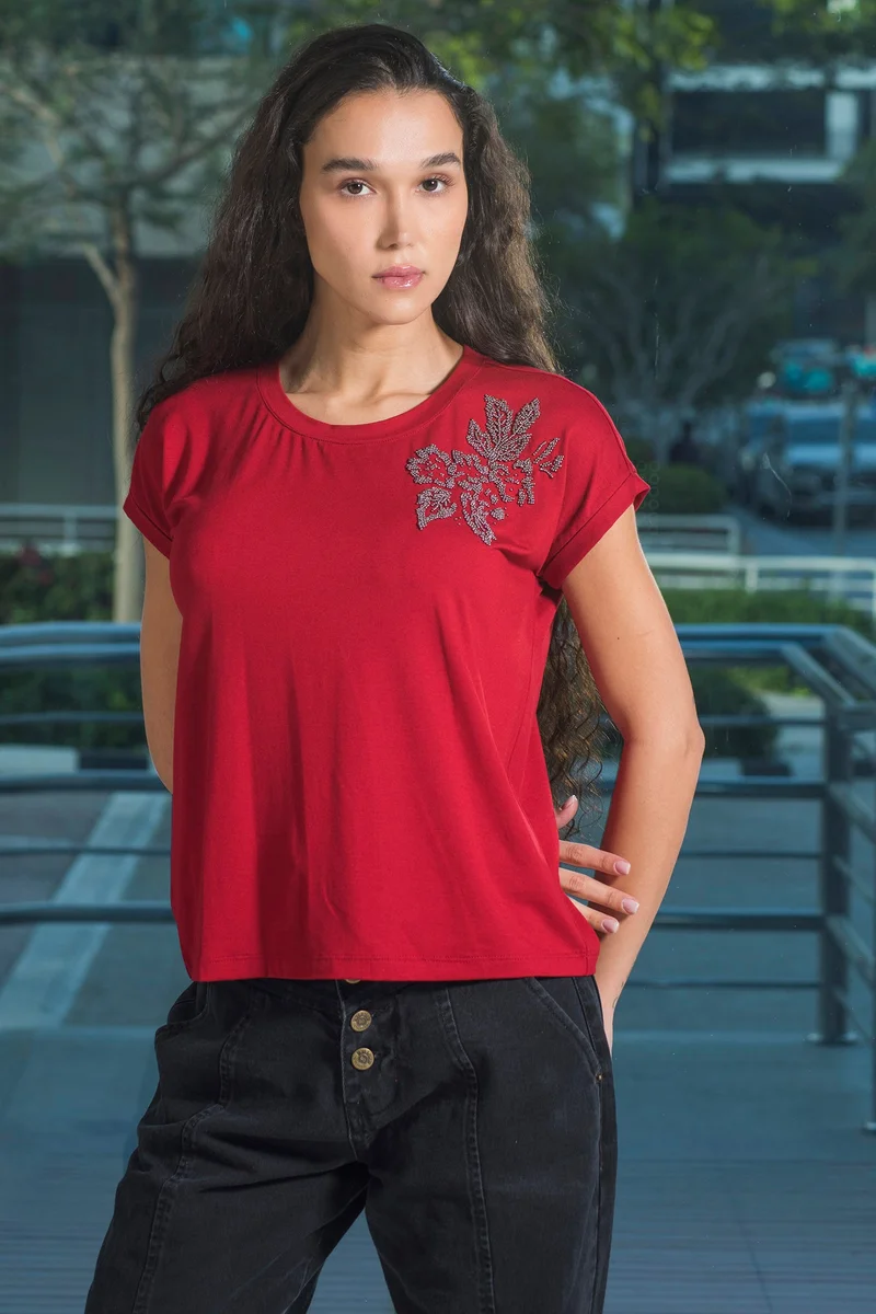 فيرجيو Viscose Stretch Party Wear Embellished Tops for Women