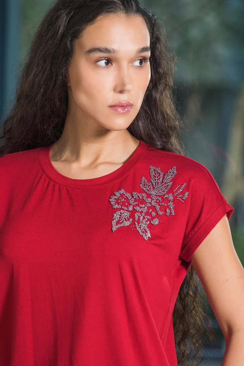 Virgio Viscose Stretch Party Wear Embellished Tops for Women
