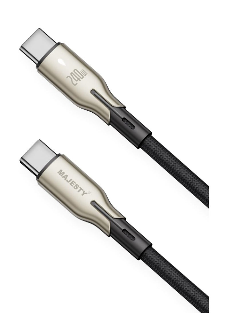 Majesty USB-C to USB-C Braided Cable 240W (48V/5A) PD 3.1 - High Quality Zinc Alloy Fast Charging for iPhone 15, MacBook Pro/Air, Galaxy S24 Ultra, Huawei - 1.8M" - Image 1