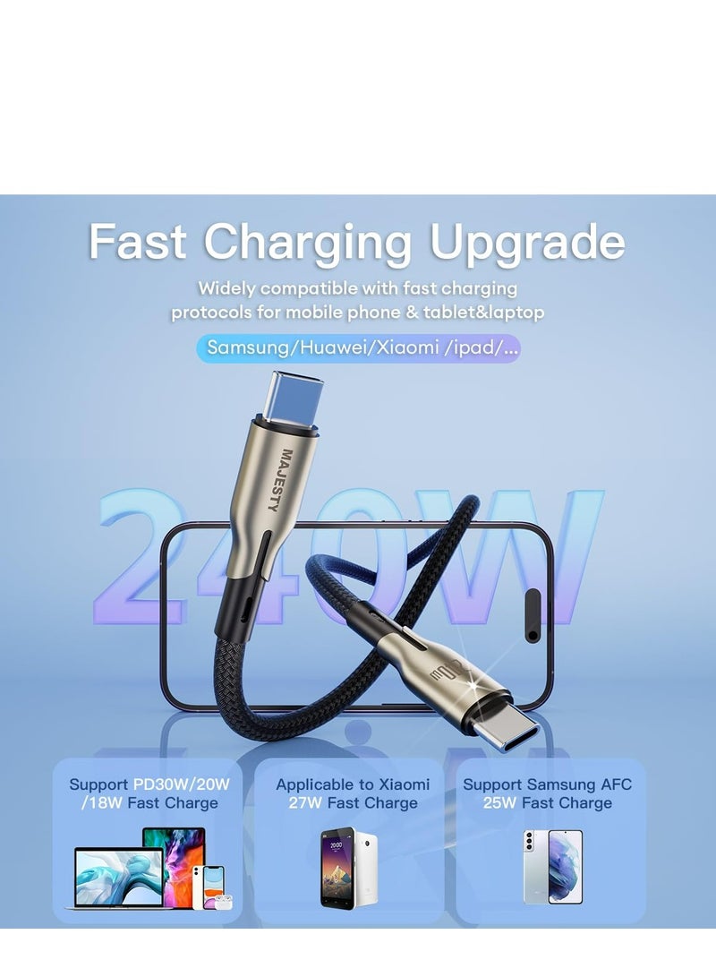 Majesty USB-C to USB-C Braided Cable 240W (48V/5A) PD 3.1 - High Quality Zinc Alloy Fast Charging for iPhone 15, MacBook Pro/Air, Galaxy S24 Ultra, Huawei - 1.8M" - Image 2