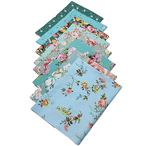 QiMicody Fat Quarters Fabric Bundles, 8 Pcs 100% Cotton 19.69” x 19.69” (50cmx50cm) Precut Quilting Fabric Squares Sheets for DIY Patchwork Sewing Crafting, No Repeat Design (Blue Floral) - Image 3