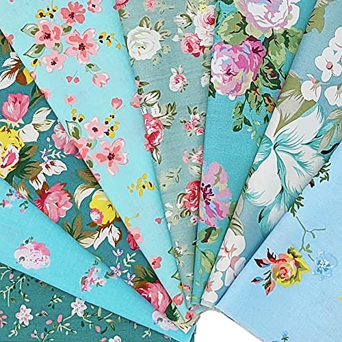 QiMicody Fat Quarters Fabric Bundles, 8 Pcs 100% Cotton 19.69” x 19.69” (50cmx50cm) Precut Quilting Fabric Squares Sheets for DIY Patchwork Sewing Crafting, No Repeat Design (Blue Floral) - Image 2