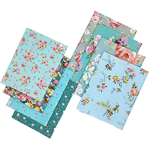 QiMicody Fat Quarters Fabric Bundles, 8 Pcs 100% Cotton 19.69” x 19.69” (50cmx50cm) Precut Quilting Fabric Squares Sheets for DIY Patchwork Sewing Crafting, No Repeat Design (Blue Floral) - Image 5