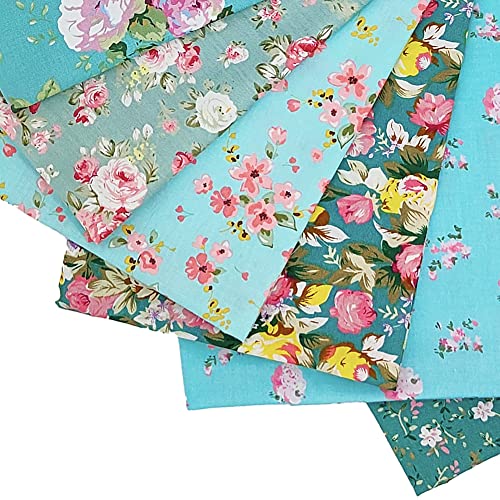 QiMicody Fat Quarters Fabric Bundles, 8 Pcs 100% Cotton 19.69” x 19.69” (50cmx50cm) Precut Quilting Fabric Squares Sheets for DIY Patchwork Sewing Crafting, No Repeat Design (Blue Floral) - Image 4