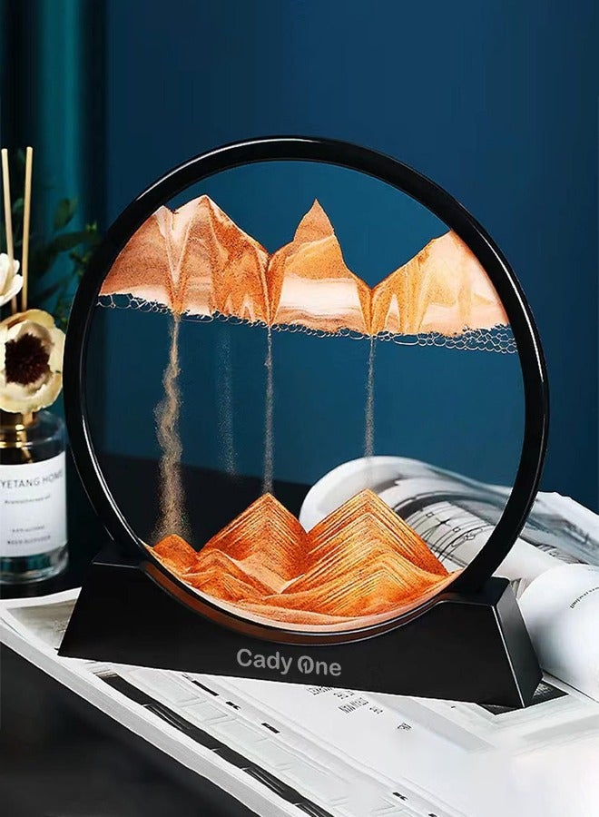 Cady One Flowing Sand Painting, 3D Art Pattern Round Glass Sand Crystal for Relaxing Quicksand Display Desktop Decor for Kids and Adults Desert Color - Image 1
