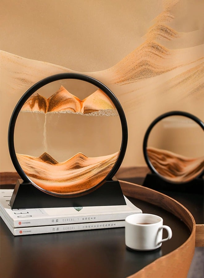 Cady One Flowing Sand Painting, 3D Art Pattern Round Glass Sand Crystal for Relaxing Quicksand Display Desktop Decor for Kids and Adults Desert Color - Image 2