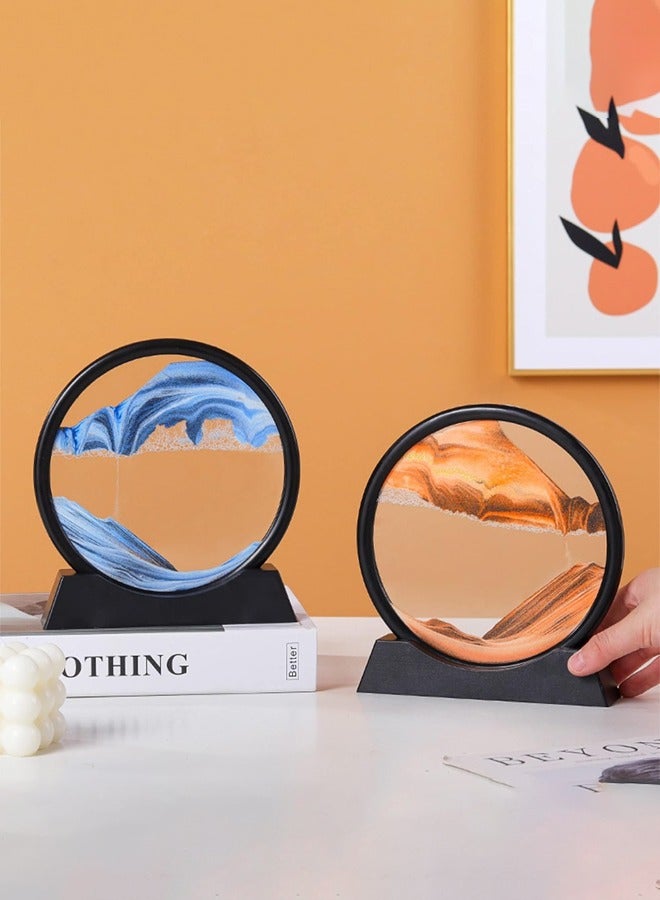 Cady One Flowing Sand Painting, 3D Art Pattern Round Glass Sand Crystal for Relaxing Quicksand Display Desktop Decor for Kids and Adults Desert Color - Image 3