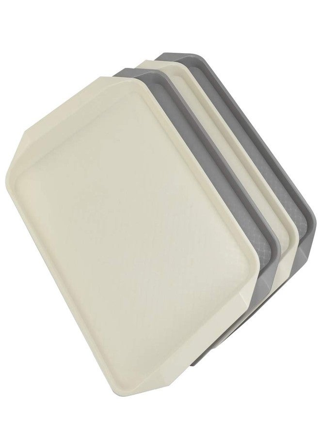 Ramddy Plastic Fast Food Trays for Eating, 4 Packs Rectangular Serving Trays, Grey Beige - Image 1