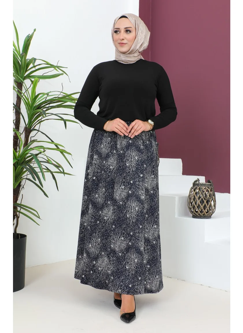 سيفا ميرفي Plus Size Pieced Viscose Skirt 4360D-02 Navy Blue