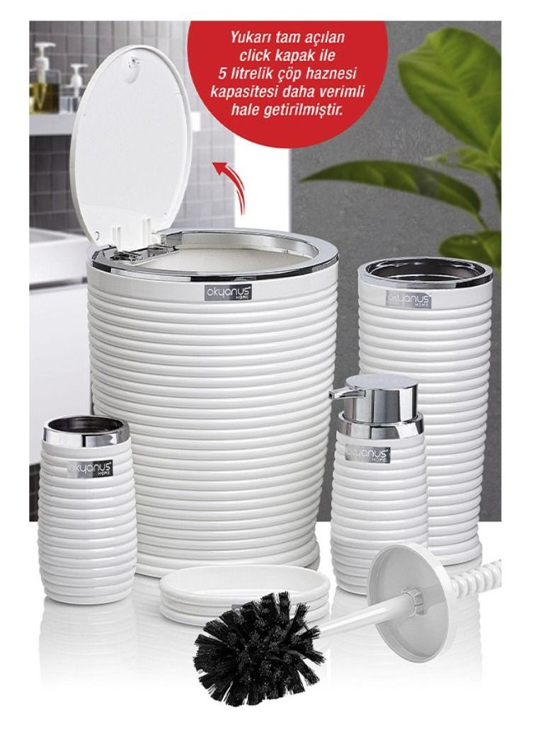 طقم حمام بلاستيك 5 قطع - موزع صابون سائل - حامل صابون - فرشاة تنظيف التواليت - حامل فرشاة أسنان ومعجون أسنان كروم - أبيض - Image 2