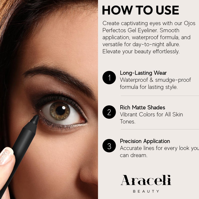 Araceli Beauty Gel Pencil Eyeliner - Water Resistant, Long-Lasting, Smudge-Proof Creamy Formula for Precision Lining - Hypoallergenic, Bold Eyeliner Gel Pencil - Safe for Sensitive Eyes (Chocolate) - Image 5