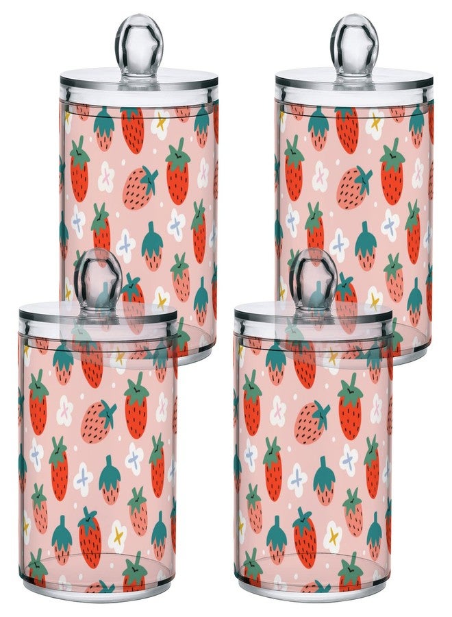 Kigai 2 Pack Apothecary Jars Cute Strawberry Qtip Holder Organizer Clear Airtight Container for Cotton Swabs Food Storage 14oz Plastic Jars with Lids - Image 2