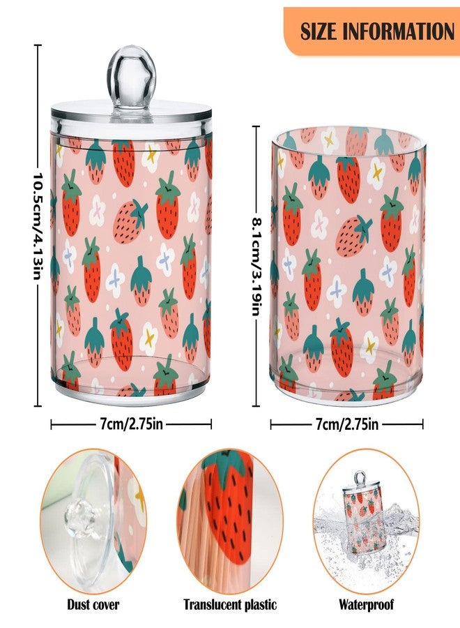 Kigai 2 Pack Apothecary Jars Cute Strawberry Qtip Holder Organizer Clear Airtight Container for Cotton Swabs Food Storage 14oz Plastic Jars with Lids - Image 3