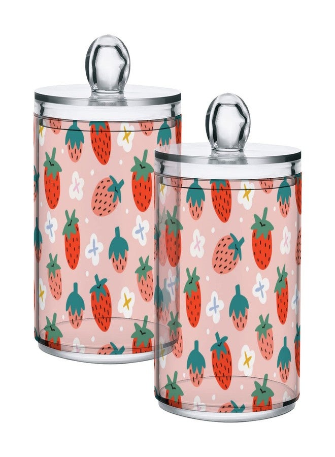 Kigai 2 Pack Apothecary Jars Cute Strawberry Qtip Holder Organizer Clear Airtight Container for Cotton Swabs Food Storage 14oz Plastic Jars with Lids - Image 1