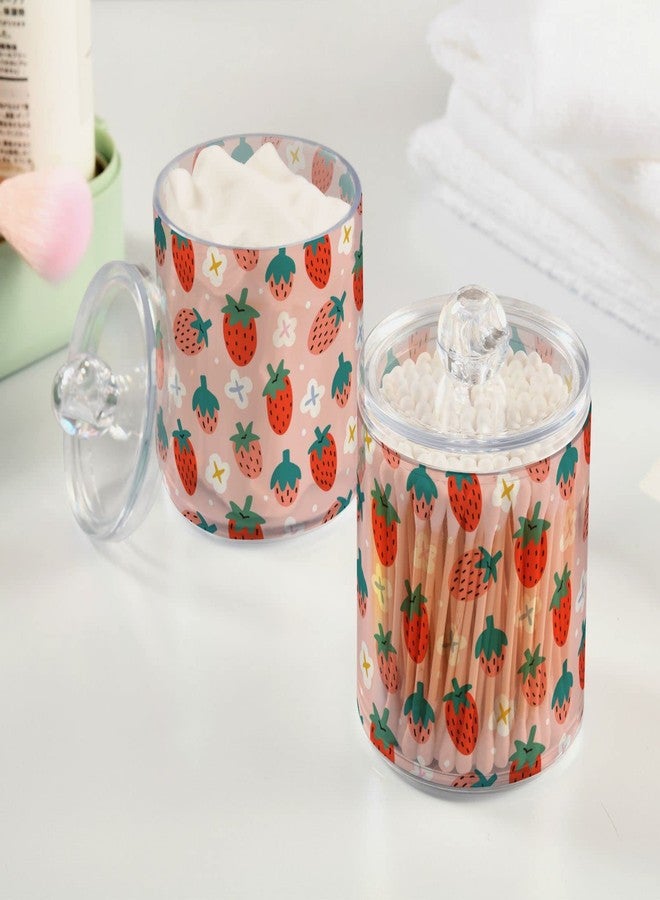 Kigai 2 Pack Apothecary Jars Cute Strawberry Qtip Holder Organizer Clear Airtight Container for Cotton Swabs Food Storage 14oz Plastic Jars with Lids - Image 5