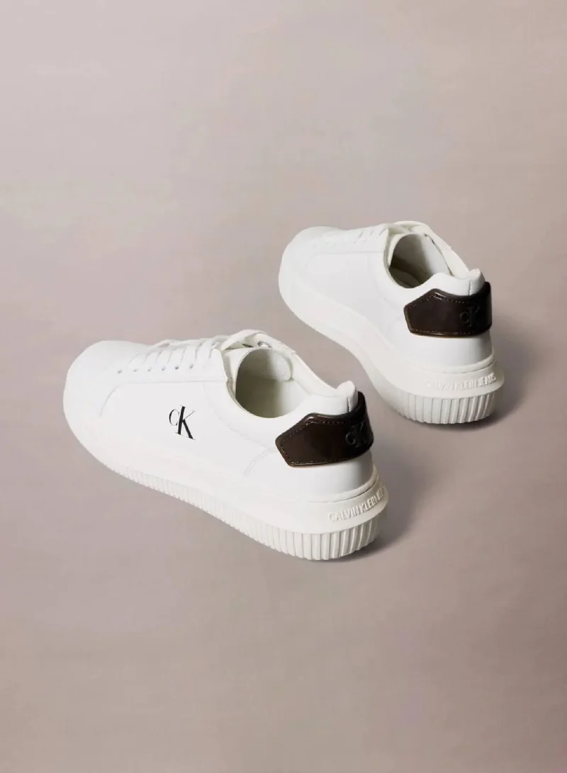 Calvin Klein Jeans Bright White/Black Leather Trainers for Women | Best Price UAE