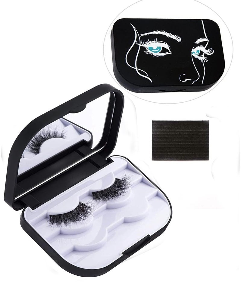JYHi False Eyelash Storage Case with Mirror Lash Organizer Holder Box Empty Makeup Cosmetic Travel Case and 3 Pari Strip Lash Container (Black) - Image 1