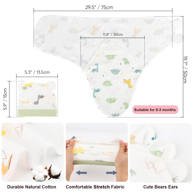 AQOKKA Baby Swaddle Sleep Sacks with Bear Ear Hats Cotton Adjustable Swaddle Blankets Wrap Nursery Swaddles for Newborns Boy Girl Infant 0-3 Months - Image 4