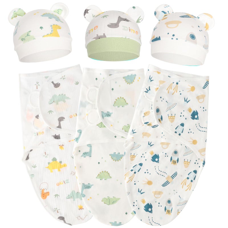 AQOKKA Baby Swaddle Sleep Sacks with Bear Ear Hats Cotton Adjustable Swaddle Blankets Wrap Nursery Swaddles for Newborns Boy Girl Infant 0-3 Months - Image 1