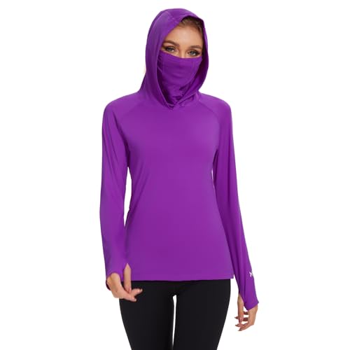BASSDASH Womens UPF 50 Sun Protection Hoodie with Face Mask Neck Gaiter Breathable Long Sleeve Shirt for Hiking Fishing Violet - Image 1