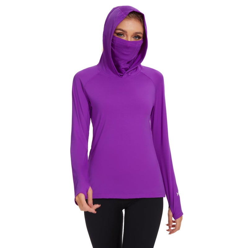 BASSDASH Womens UPF 50 Sun Protection Hoodie with Face Mask Neck Gaiter Breathable Long Sleeve Shirt for Hiking Fishing Violet - Image 2