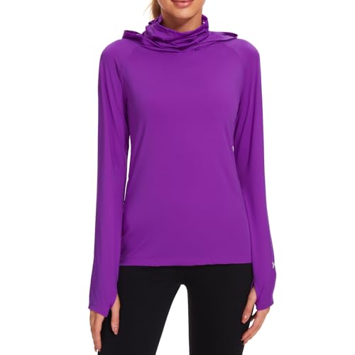 BASSDASH Womens UPF 50 Sun Protection Hoodie with Face Mask Neck Gaiter Breathable Long Sleeve Shirt for Hiking Fishing Violet - Image 3