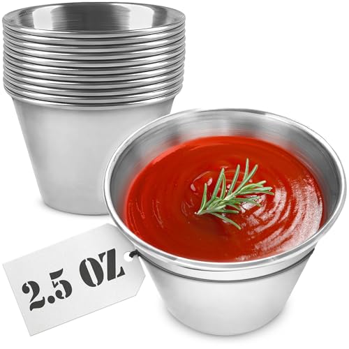 LAGARTO 12 Pcs Dipping Sauce Cups – 2.5 Oz Dip Cups with Stackable Design & 2.3″ Diameter, Precision Capacity for Portion Control – Durable Stainless Steel Build, Suited for Hot & Cold Sauces - Image 1