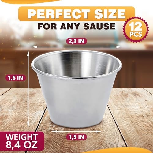 LAGARTO 12 Pcs Dipping Sauce Cups – 2.5 Oz Dip Cups with Stackable Design & 2.3″ Diameter, Precision Capacity for Portion Control – Durable Stainless Steel Build, Suited for Hot & Cold Sauces - Image 2
