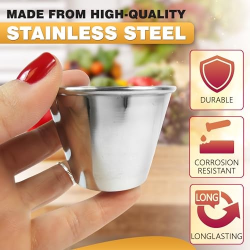 LAGARTO 12 Pcs Dipping Sauce Cups – 2.5 Oz Dip Cups with Stackable Design & 2.3″ Diameter, Precision Capacity for Portion Control – Durable Stainless Steel Build, Suited for Hot & Cold Sauces - Image 3
