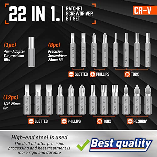 Amartisan 22 IN 1 Ratchet Screwdriver Set, Precision Multi-bit Ratchet Screw Drivers, Slotted/Philips/Pozi/Torx - Image 3