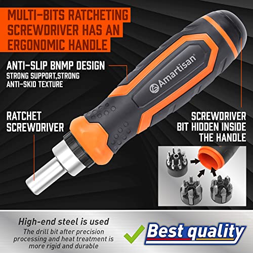 Amartisan 22 IN 1 Ratchet Screwdriver Set, Precision Multi-bit Ratchet Screw Drivers, Slotted/Philips/Pozi/Torx - Image 2
