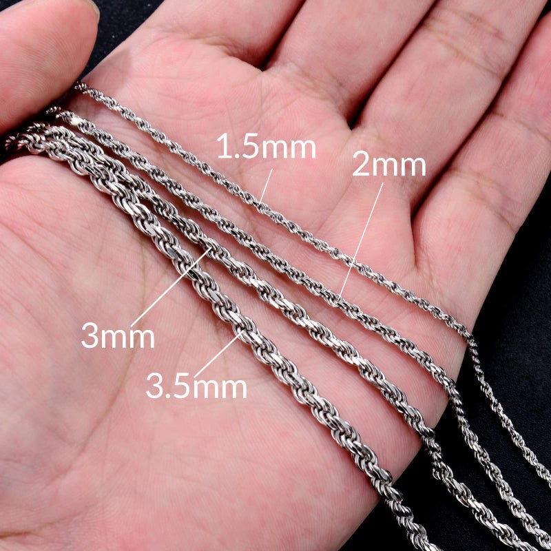 PDTJMTG 925 Sterling Silver Rope Chain 1.5MM, 2MM, 3MM, 3.5MM Diamond Cut Braided Rope Twist Link Chain Necklace Clasp for Men Women 18, 20, 22, 24, 26 Inch (1.5mm, 26 Inches) - Image 5