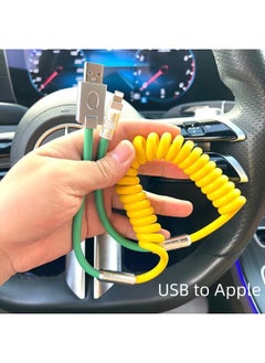 Generic Car Color Matching Imitation Silicone Spring Wire PD100W For Huawei For Iphone 15carplay Fast Charging Data Wire-Color:USB To For Iphone 12W-Model:Imitation Silicone Spring Wire [yellow + Green] Shell  - Image 5
