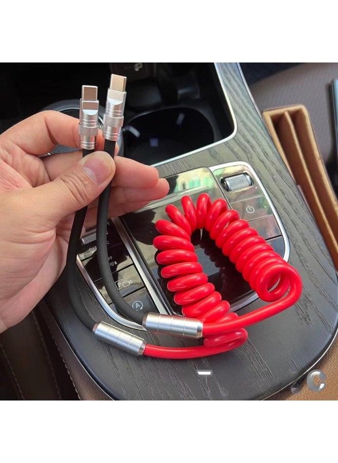 Car Color Matching Imitation Silicone Spring Wire PD100W For Huawei For Iphone 15carplay Fast Charging Data Wire-Color:USB To For Iphone 12W-Model:Imitation Silicone Spring Wire [yellow + Green] Shell  - Image 4