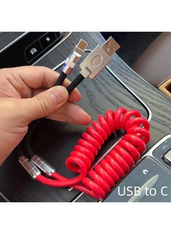 Generic Car Color Matching Imitation Silicone Spring Wire PD100W For Huawei For Iphone 15carplay Fast Charging Data Wire-Color:USB To For Iphone 12W-Model:Imitation Silicone Spring Wire [yellow + Green] Shell  - Image 3