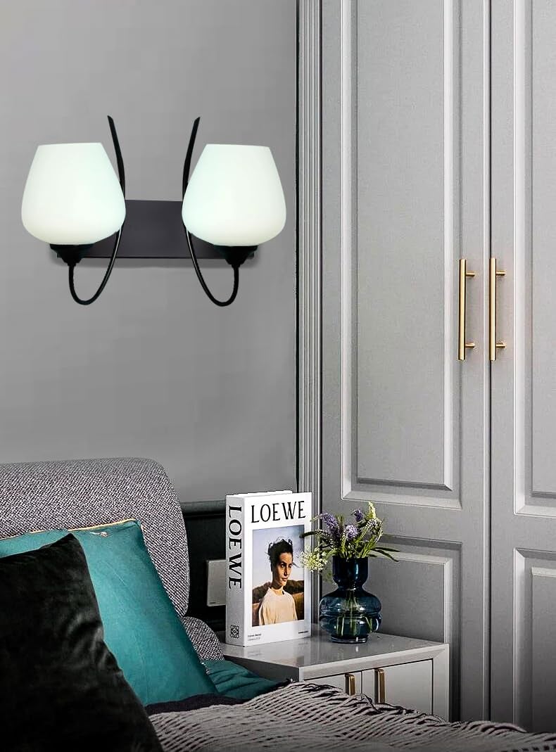 kinis Double Panmool Design Surface Mounted Double Shade Wall Lamp/Wall Light to Décor Home/Living Room/Bedroom/Office/Dining/Cafe/Restaurants, Black and Milky (with Bulb) - Image 1