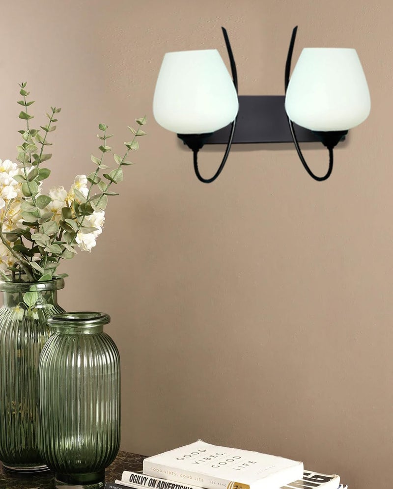 kinis Double Panmool Design Surface Mounted Double Shade Wall Lamp/Wall Light to Décor Home/Living Room/Bedroom/Office/Dining/Cafe/Restaurants, Black and Milky (with Bulb) - Image 4
