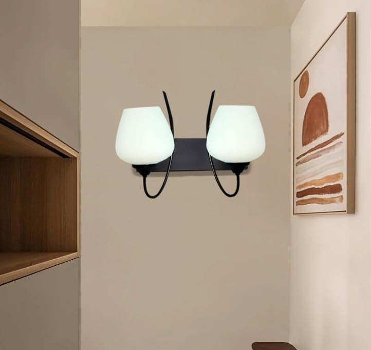 kinis Double Panmool Design Surface Mounted Double Shade Wall Lamp/Wall Light to Décor Home/Living Room/Bedroom/Office/Dining/Cafe/Restaurants, Black and Milky (with Bulb) - Image 3