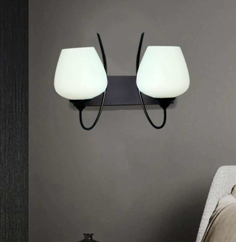 kinis Double Panmool Design Surface Mounted Double Shade Wall Lamp/Wall Light to Décor Home/Living Room/Bedroom/Office/Dining/Cafe/Restaurants, Black and Milky (with Bulb) - Image 5